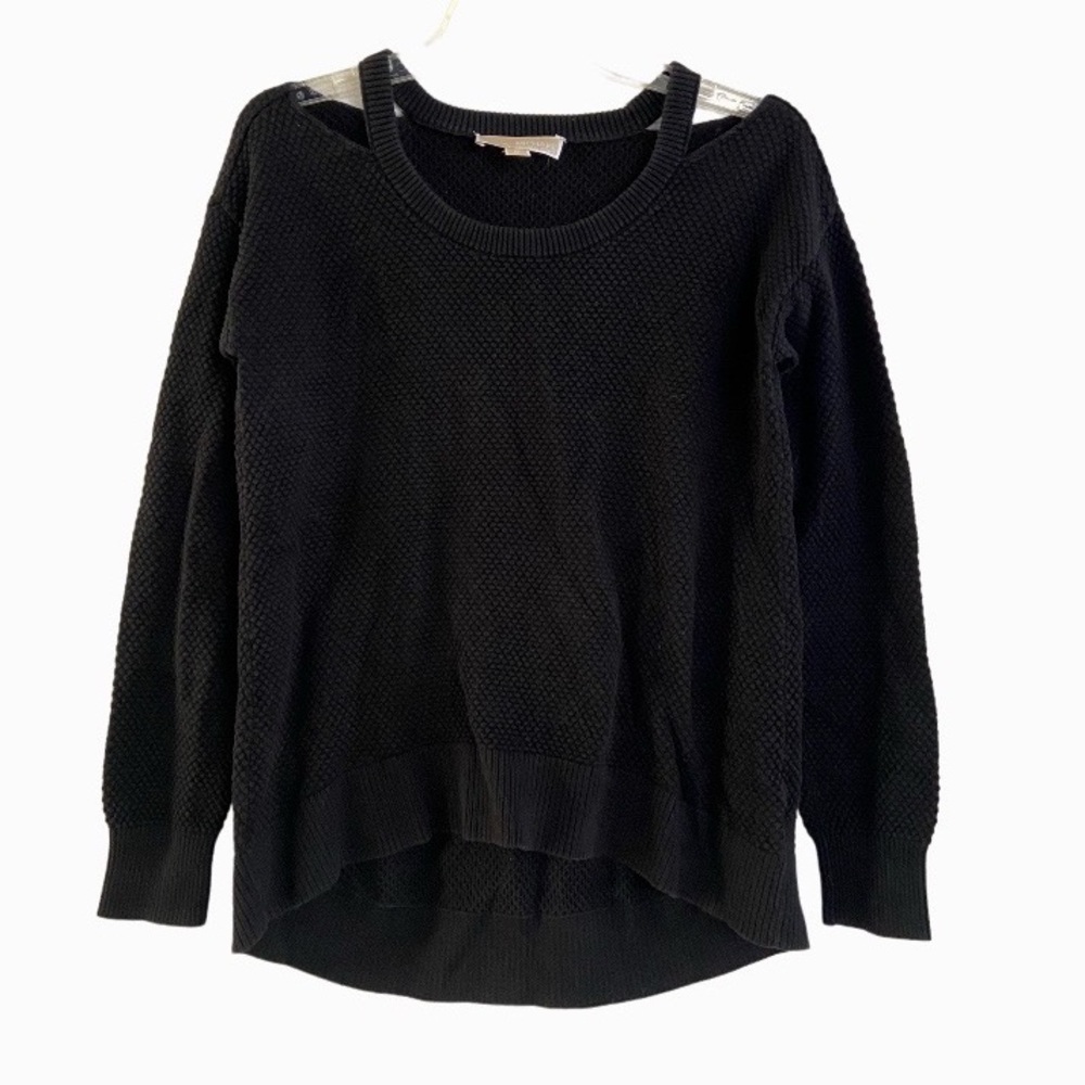 Michael Kors Cold Shoulder Waffle Knit Top in Black Size Medium